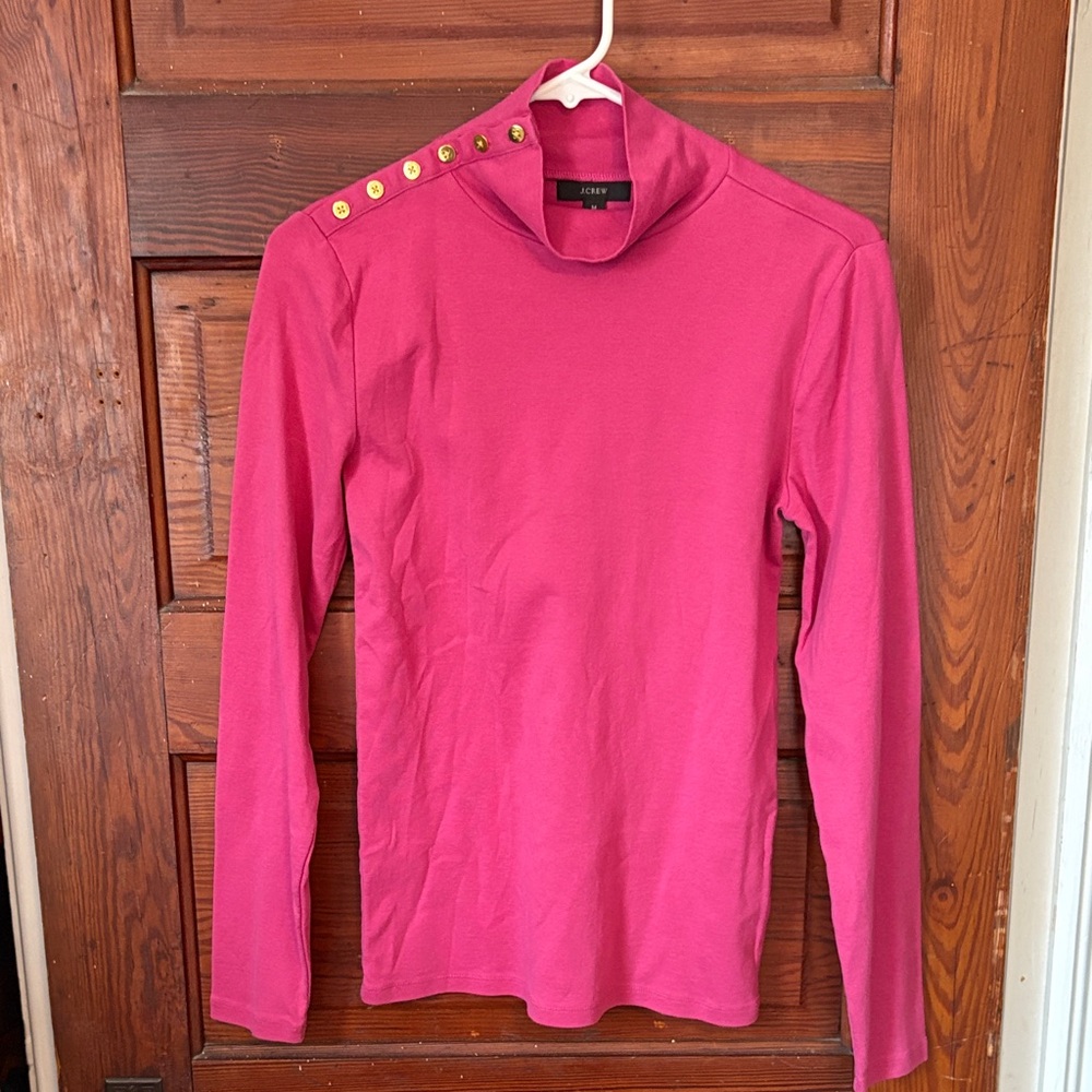 J Crew Pink Cotton Turtleneck Sweater w/Golden Buttons, Long Sleeves. Size M